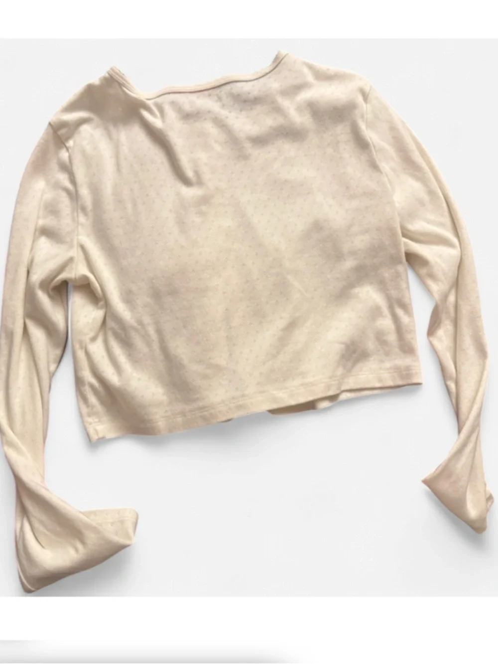 No Boundaries White Pointelle Crop Top | Long Sleeve Button Front | Size XL - Picture 3 of 3